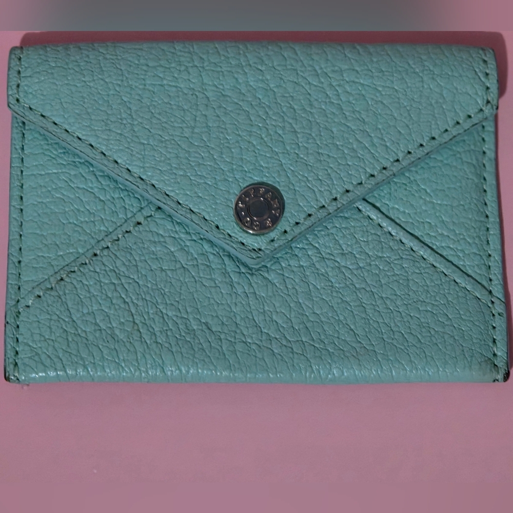 Authentic Tiffany & Co. Blue Leather Snap Card Wallet/Case